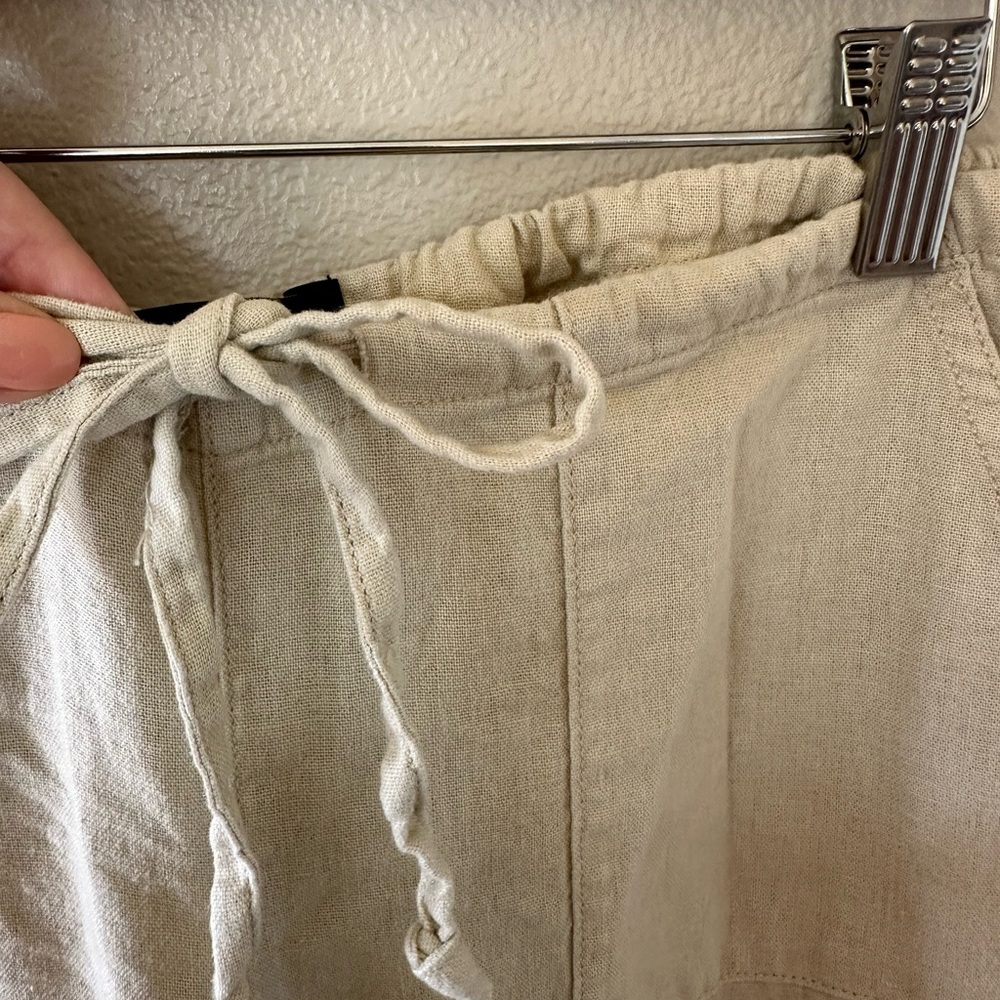 Rewash Linen Blend Lightweight Cream Wide Leg Tie Waist Pants Size S - Picture 3 of 6